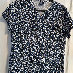 Chic Leopard Print Women's Blouse with Blue Accents